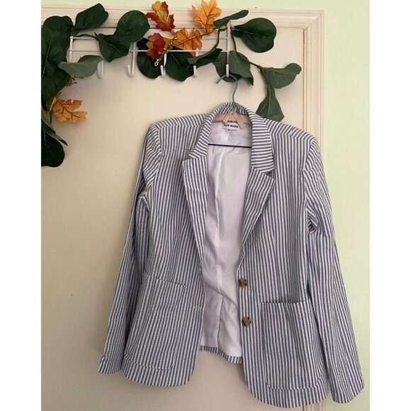 Steve Madden Jackets & Blazers - Steve Madden Blazer Womens XL Blue White Striped Seersucker Large Pocket Jacket